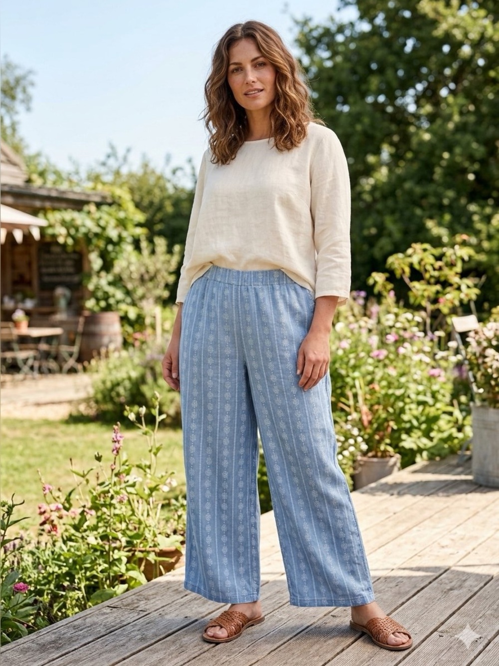 Light Blue Patterned Wide-Leg Women’s Jeans